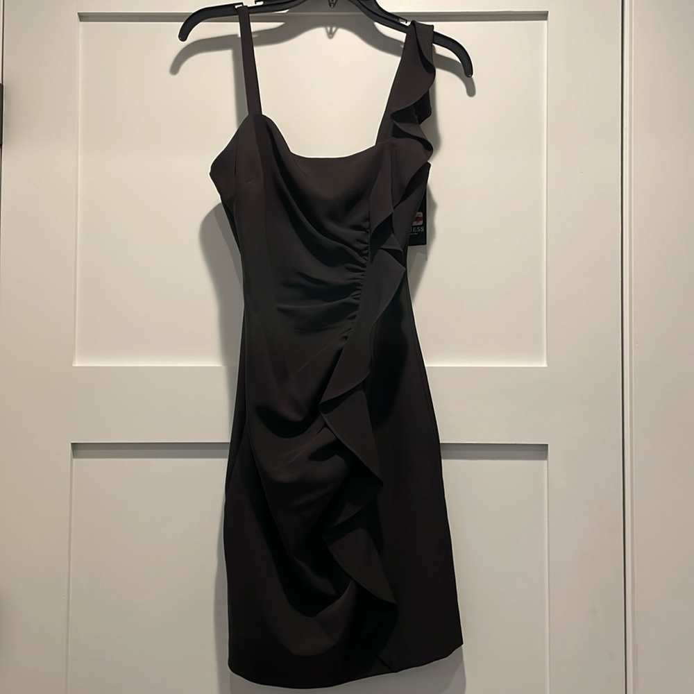 Guess Little Black Dress NWT Ruffle Shoulder Rouching Size 6